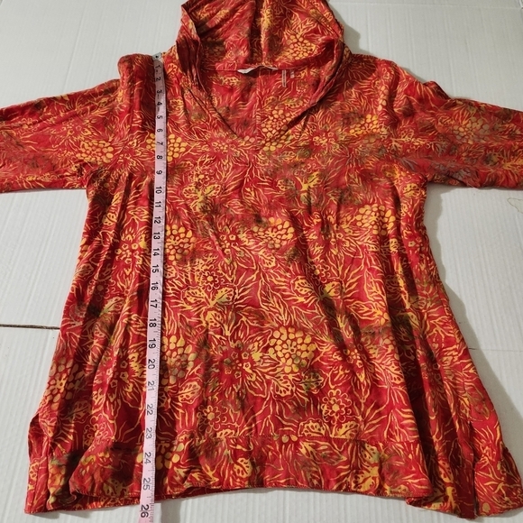 Soft Surroundings Women Orange Floral Print Hooded Pullover Roll Tab Sleeve PS - Picture 11 of 14